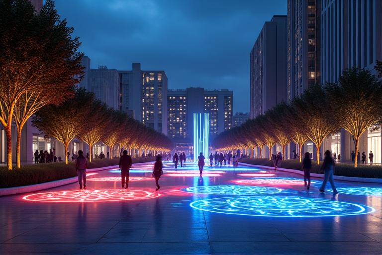 Plaza con iluminación nocturna